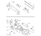 GE GTDX200EM2WW backsplash, blower & motor assembly diagram