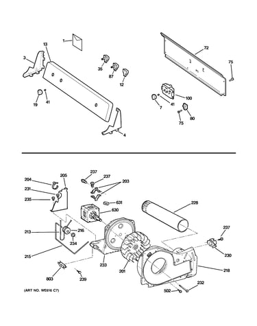 Backsplash, blower & motor assembly