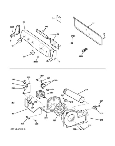 Backsplash, blower & motor assembly