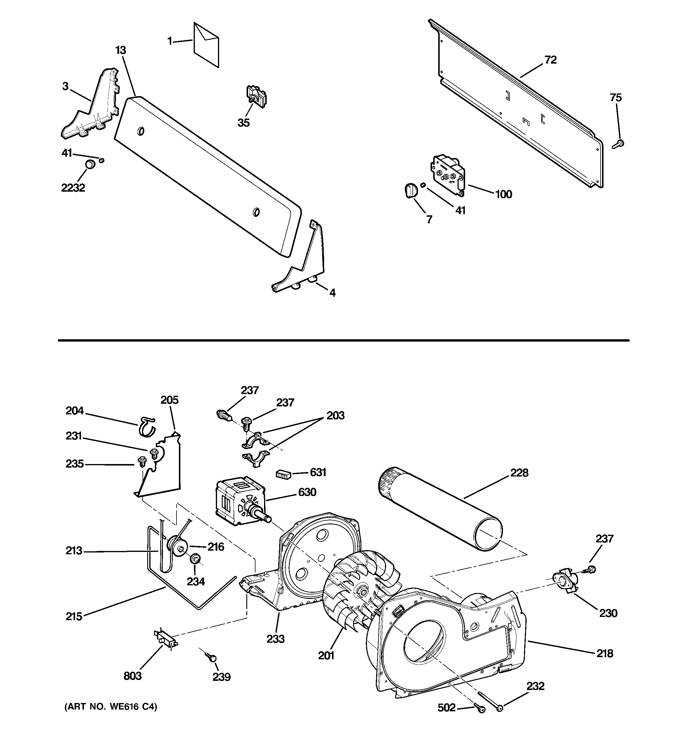 Backsplash, blower & motor assembly