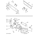 Hotpoint HTDX100EM2WW backsplash, blower & motor assembly diagram