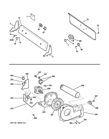 Backsplash, blower & motor assembly