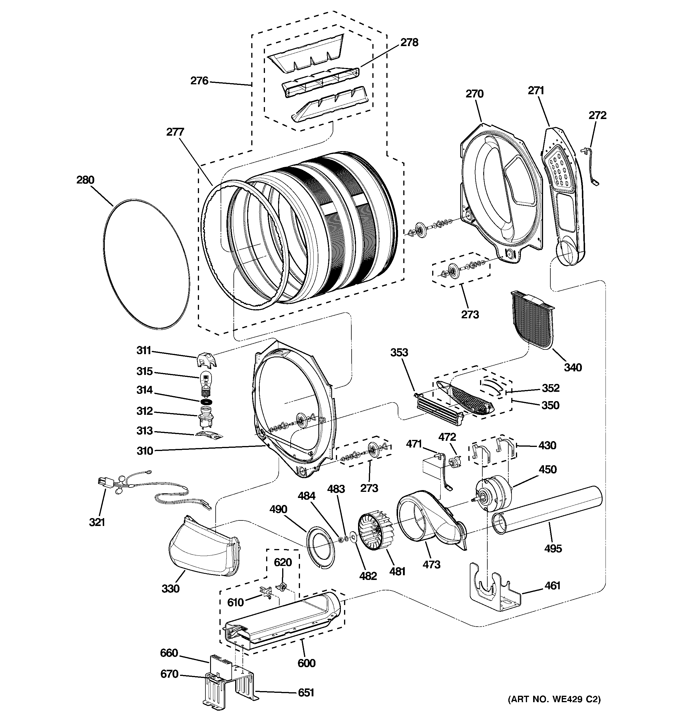 Drum, blower & motor