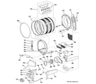 GE DPGT750GC0WW drum, blower & motor diagram
