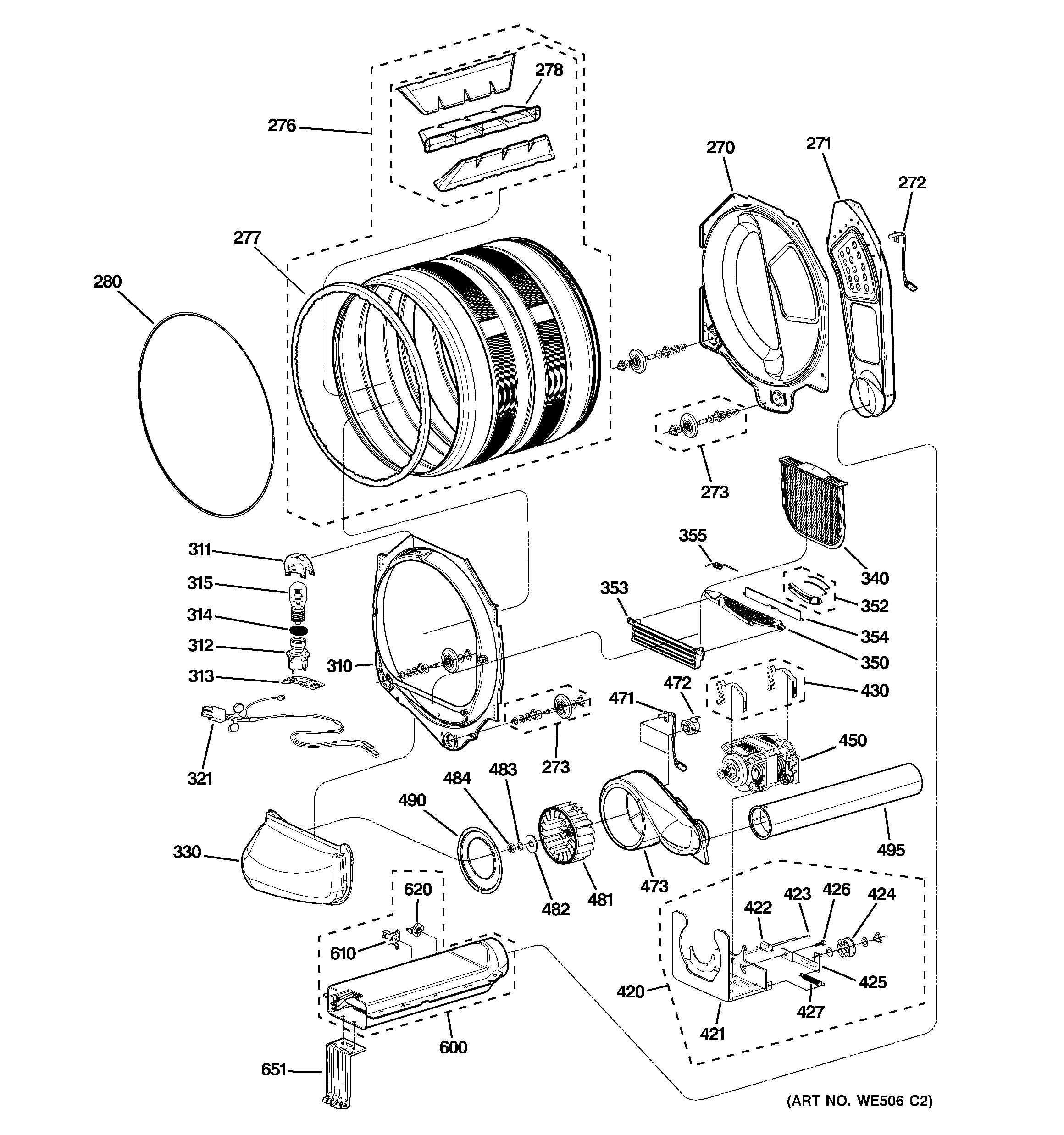 Drum, motor & blower