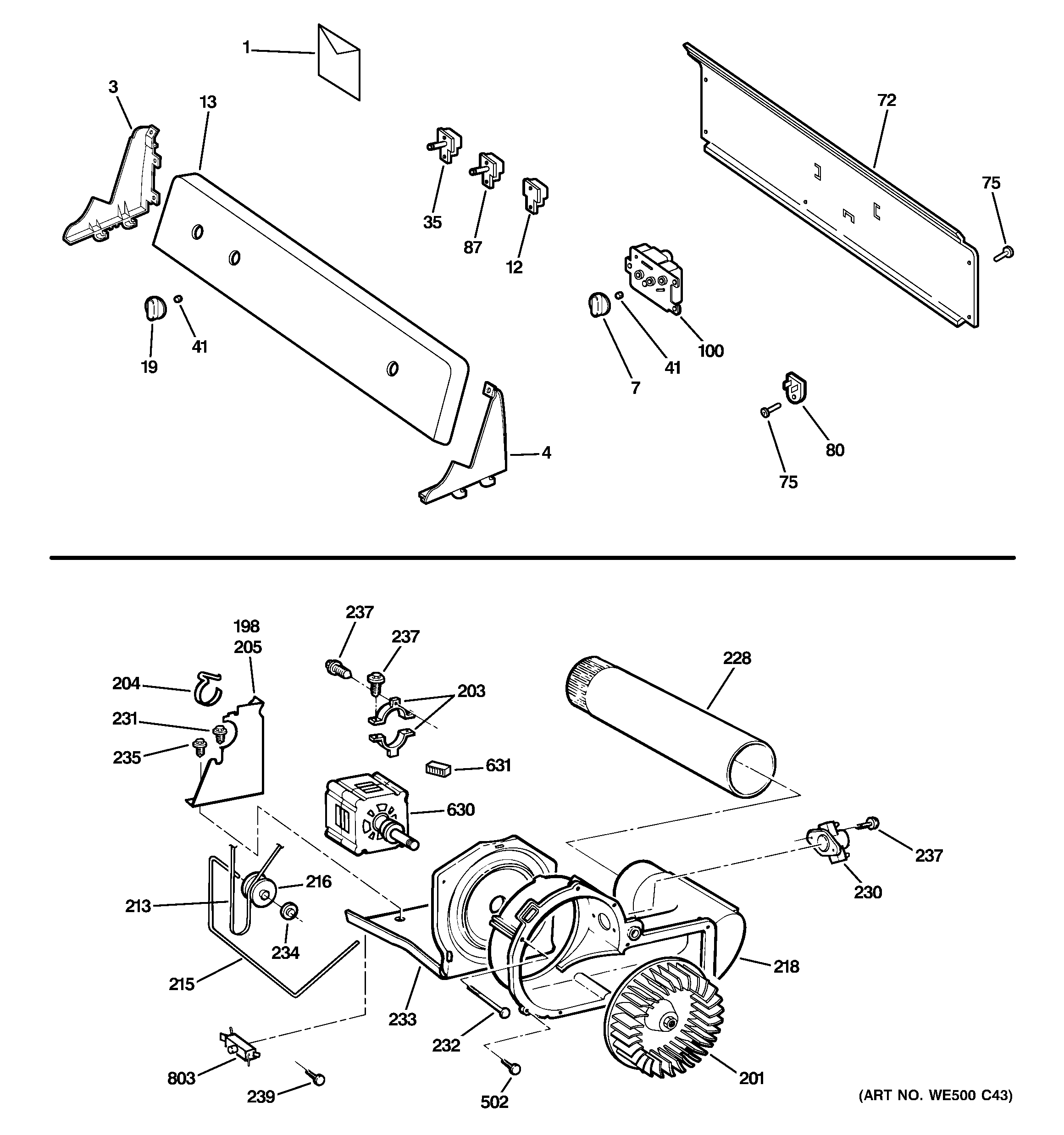 Backsplash, blower & motor assembly