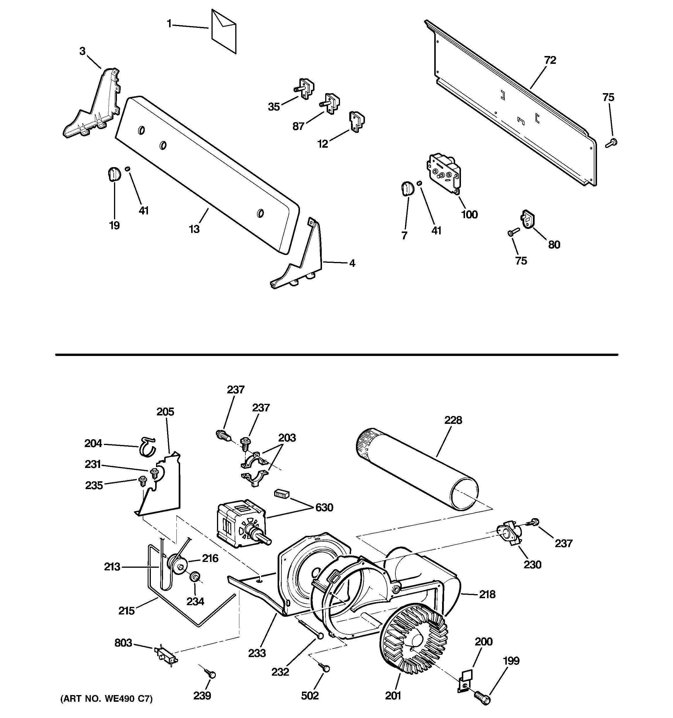 Backsplash, blower & motor assembly
