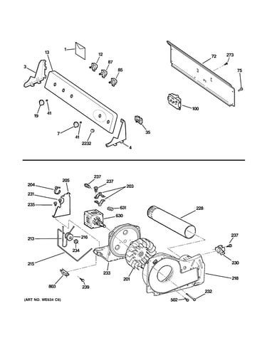 Backsplash, blower & motor assembly