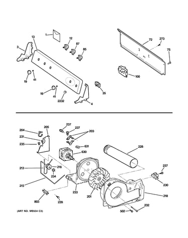 Backsplash, blower & motor assembly