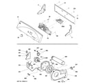 GE GLDS560ED0WW backsplash, blower & motor assembly diagram