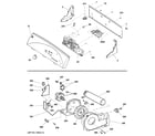 GE GTDS580GD0WW backsplash, blower & motor assembly diagram