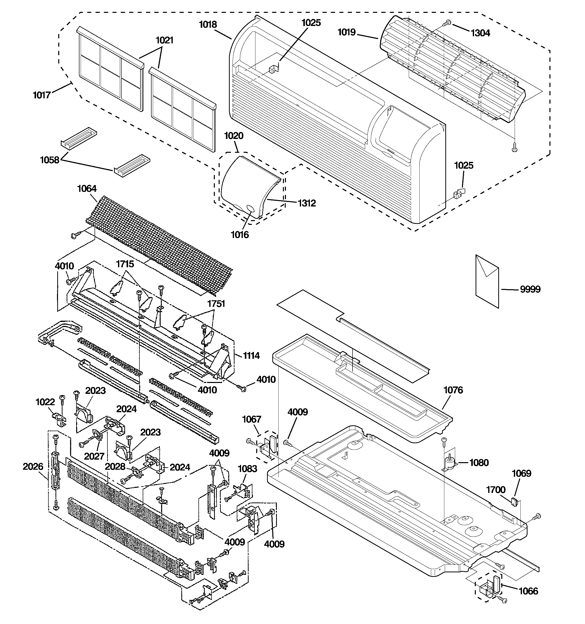 Grille, heater & base pan parts