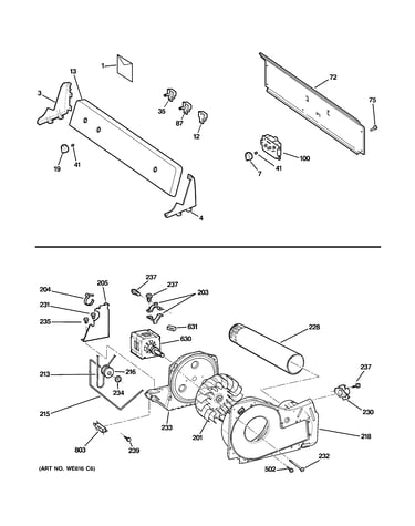 Backsplash, blower & motor assembly