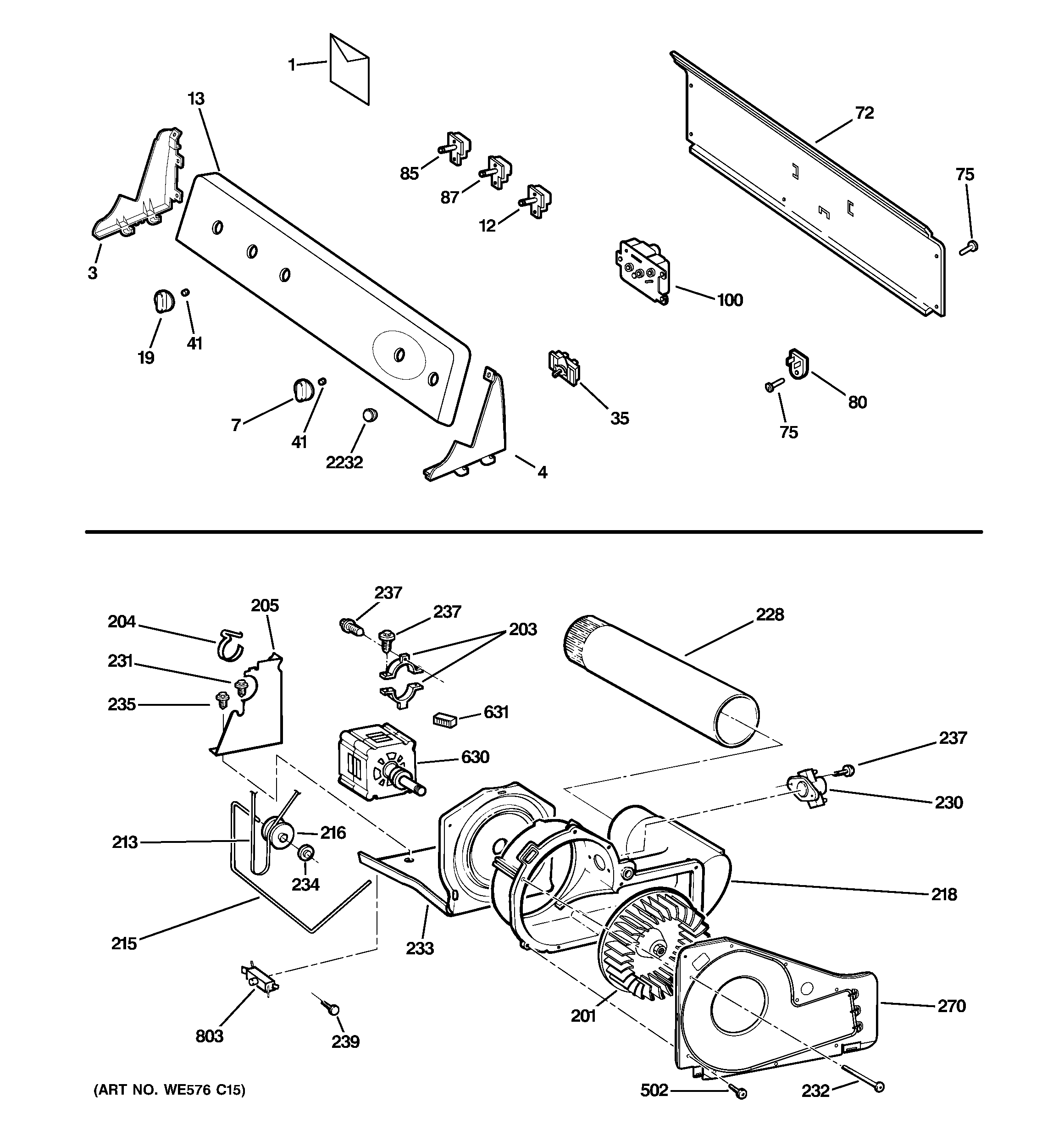 Backsplash, blower & motor assembly
