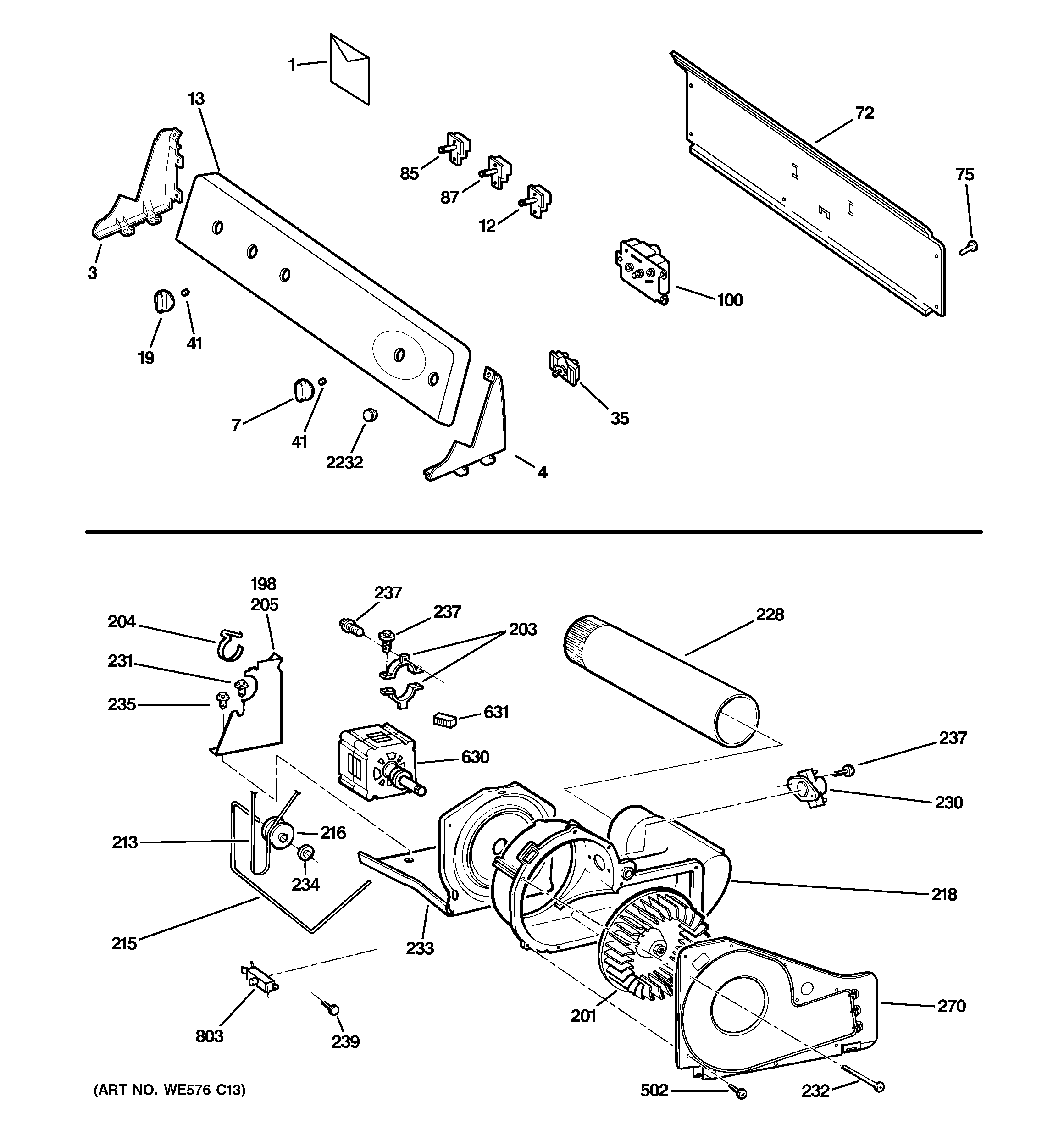 Backsplash, blower & motor assembly
