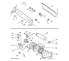 GE GTDP301EL0WS backsplash, blower & motor assembly diagram