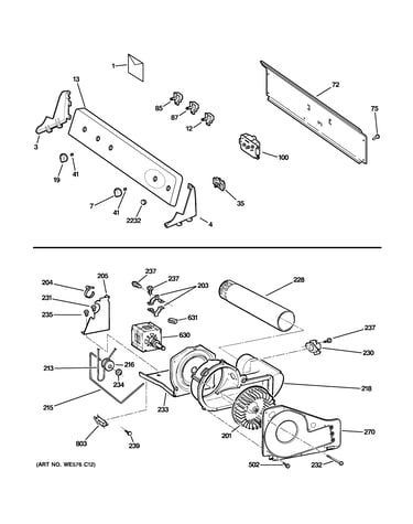 Backsplash, blower & motor assembly