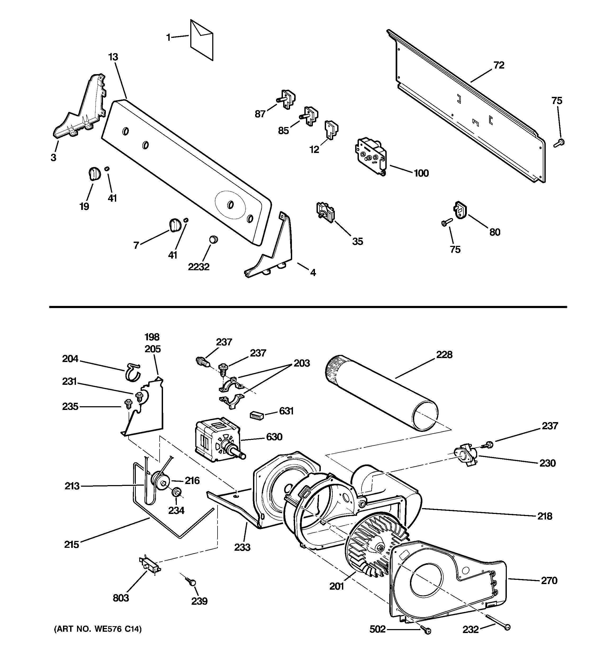 Backsplash, blower & motor assembly