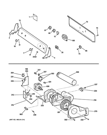 Backsplash, blower & motor assembly