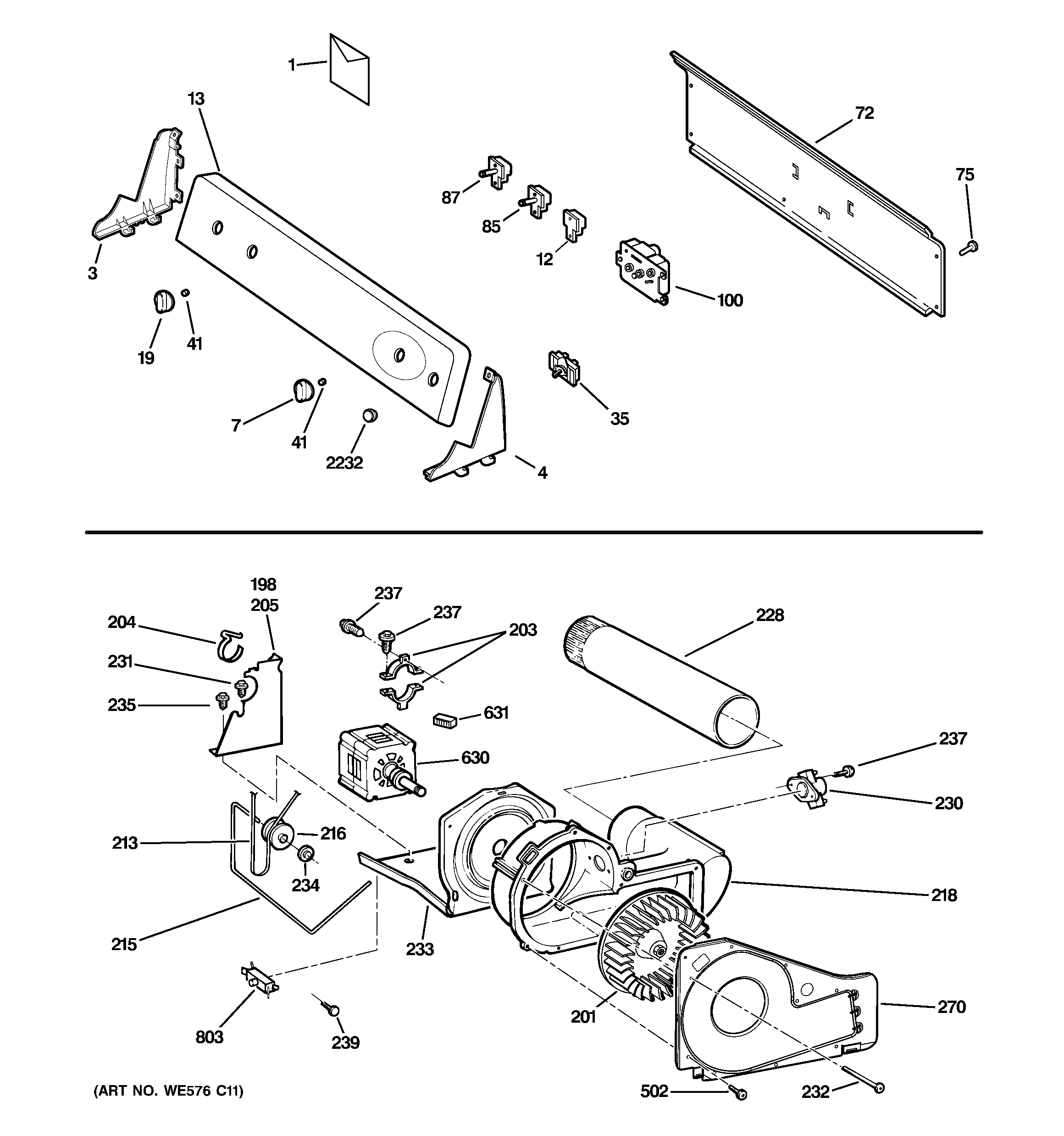 Backsplash, blower & motor assembly