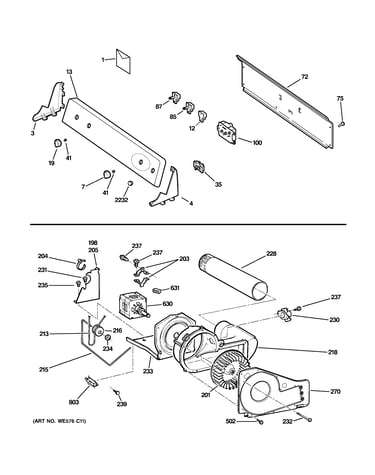 Backsplash, blower & motor assembly