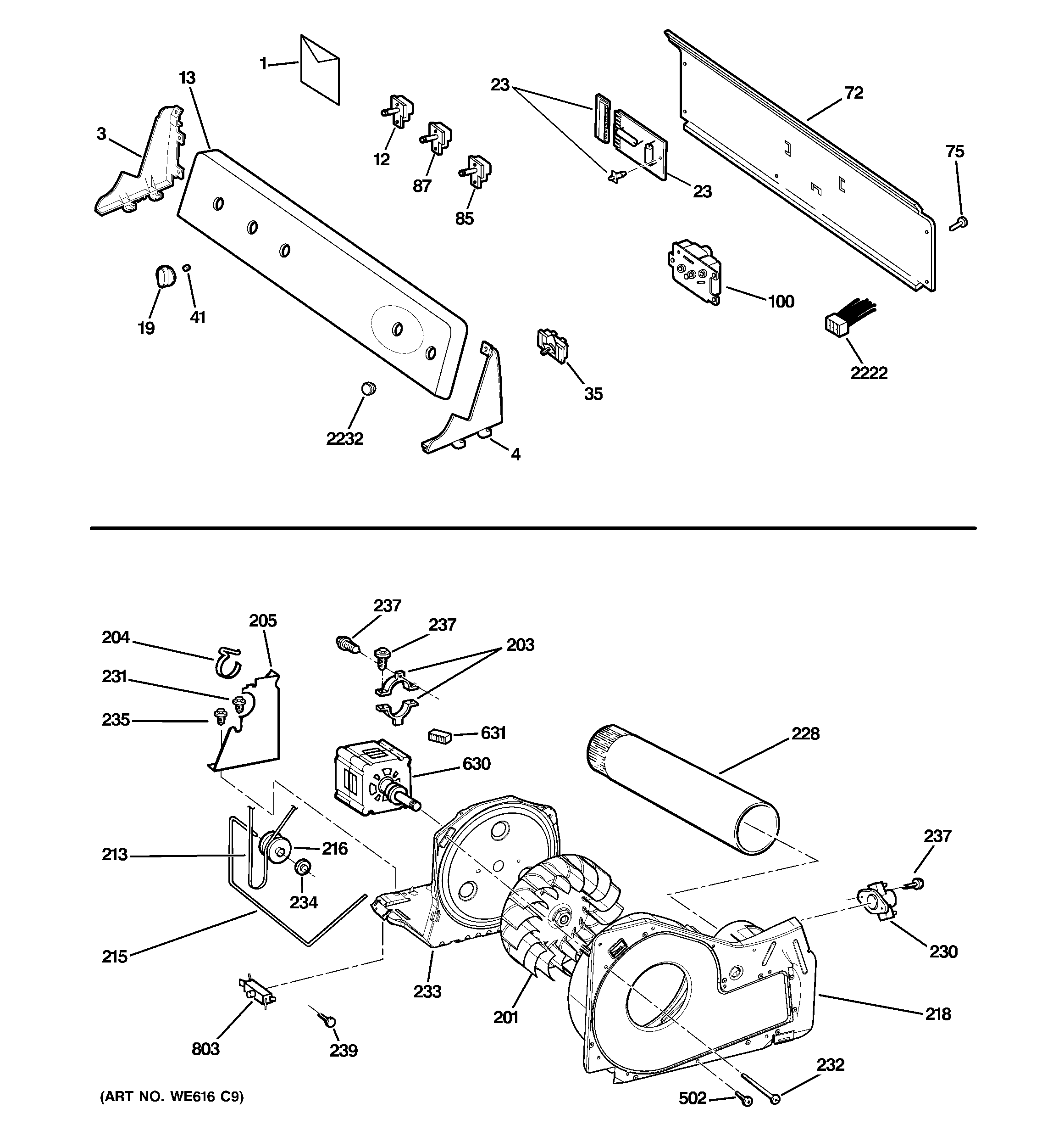Backsplash, blower & motor assembly