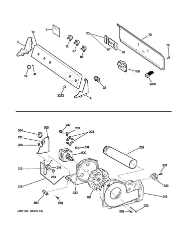 Backsplash, blower & motor assembly