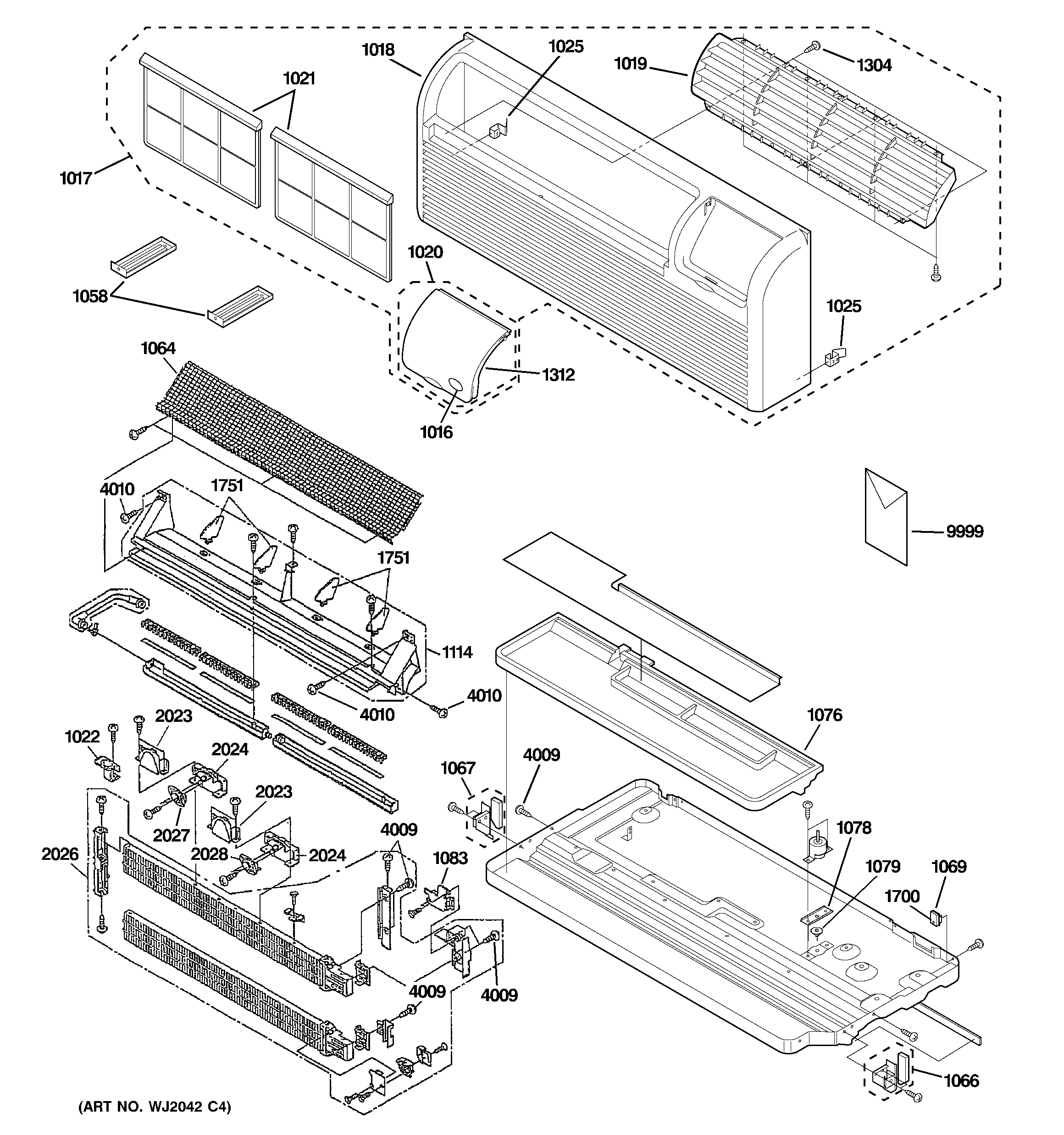 Grille, heater & base pan parts