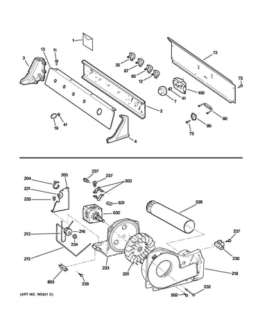 Backsplash, blower & motor assembly