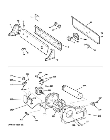 Backsplash, blower & motor assembly