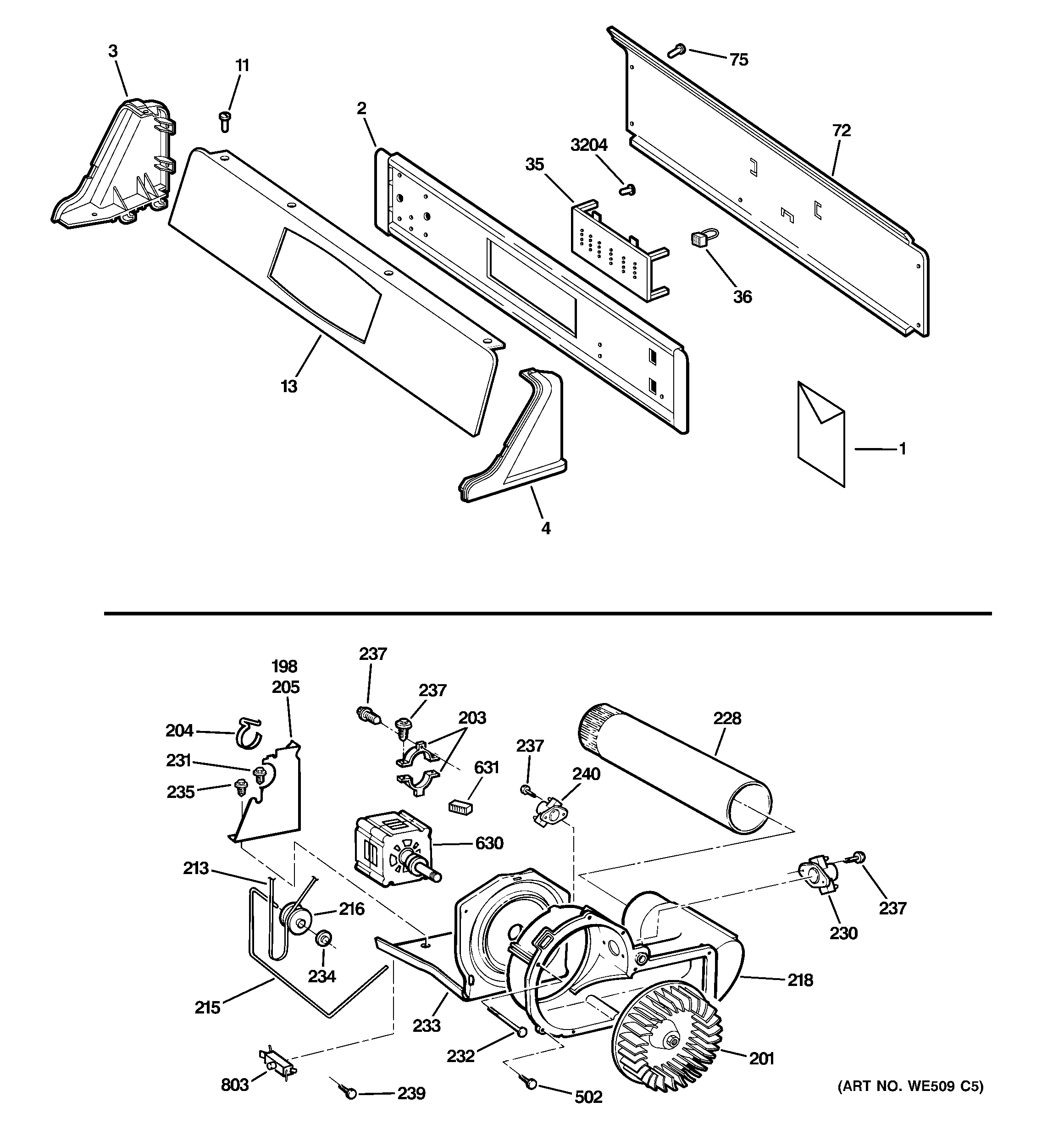 Backsplash, blower & motor assembly