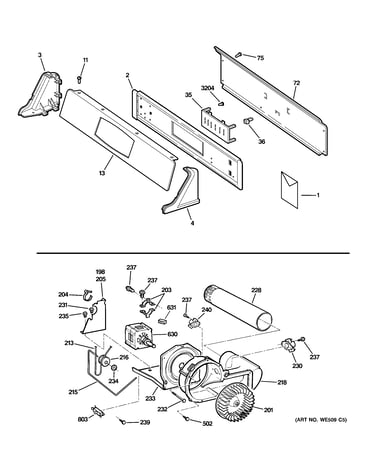 Backsplash, blower & motor assembly