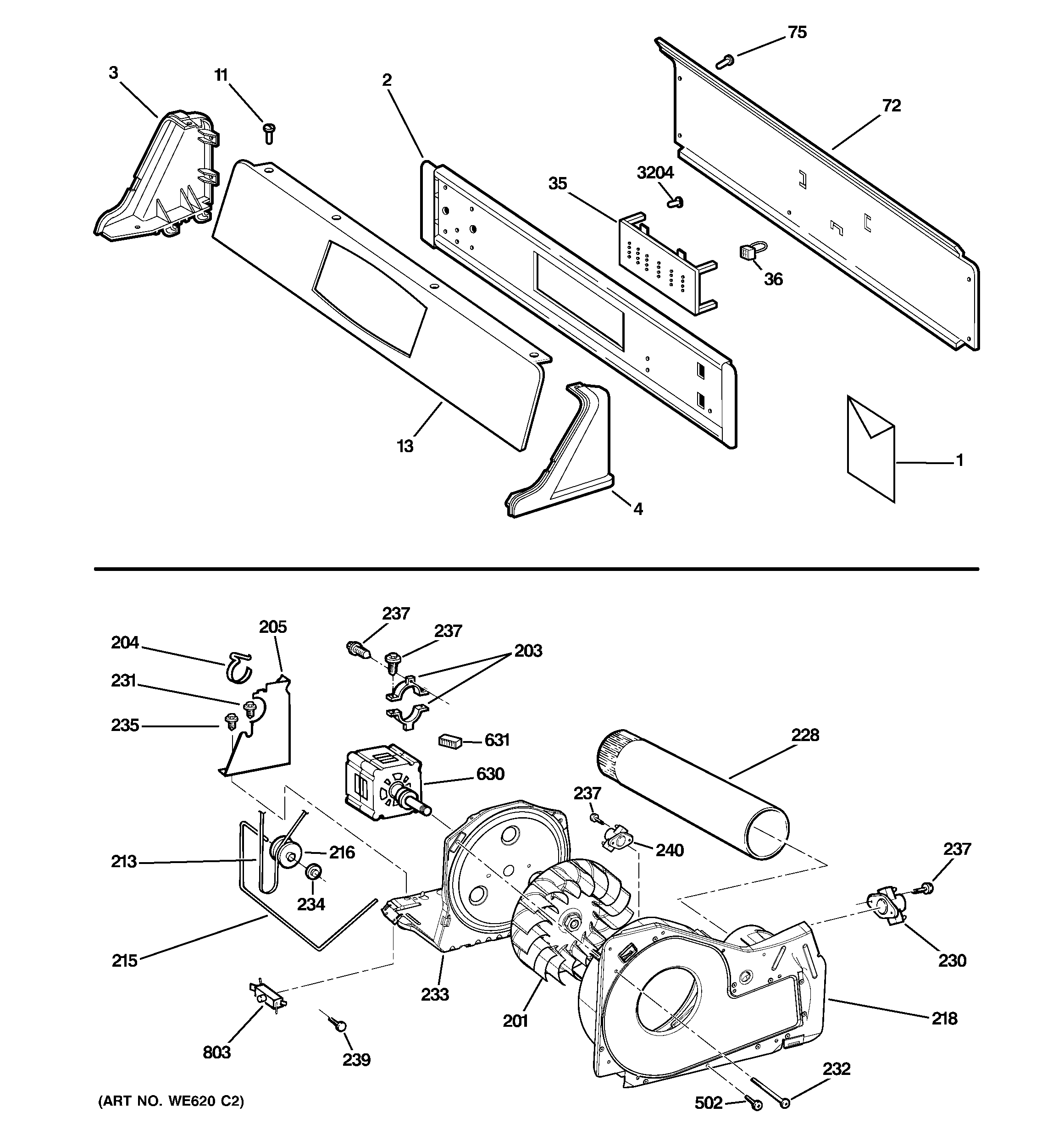 Backsplash, blower & motor assembly