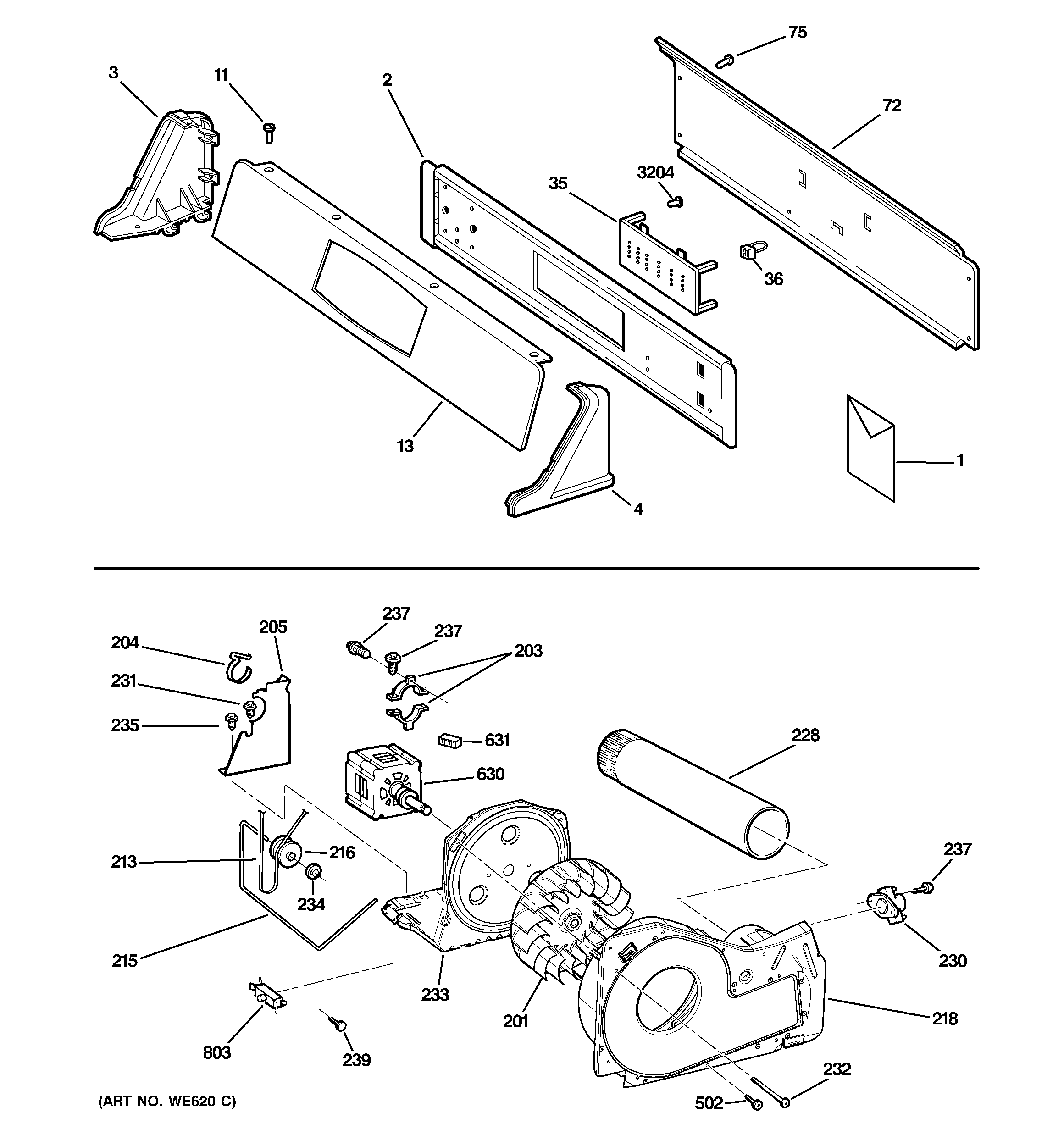 Backsplash, blower & motor assembly