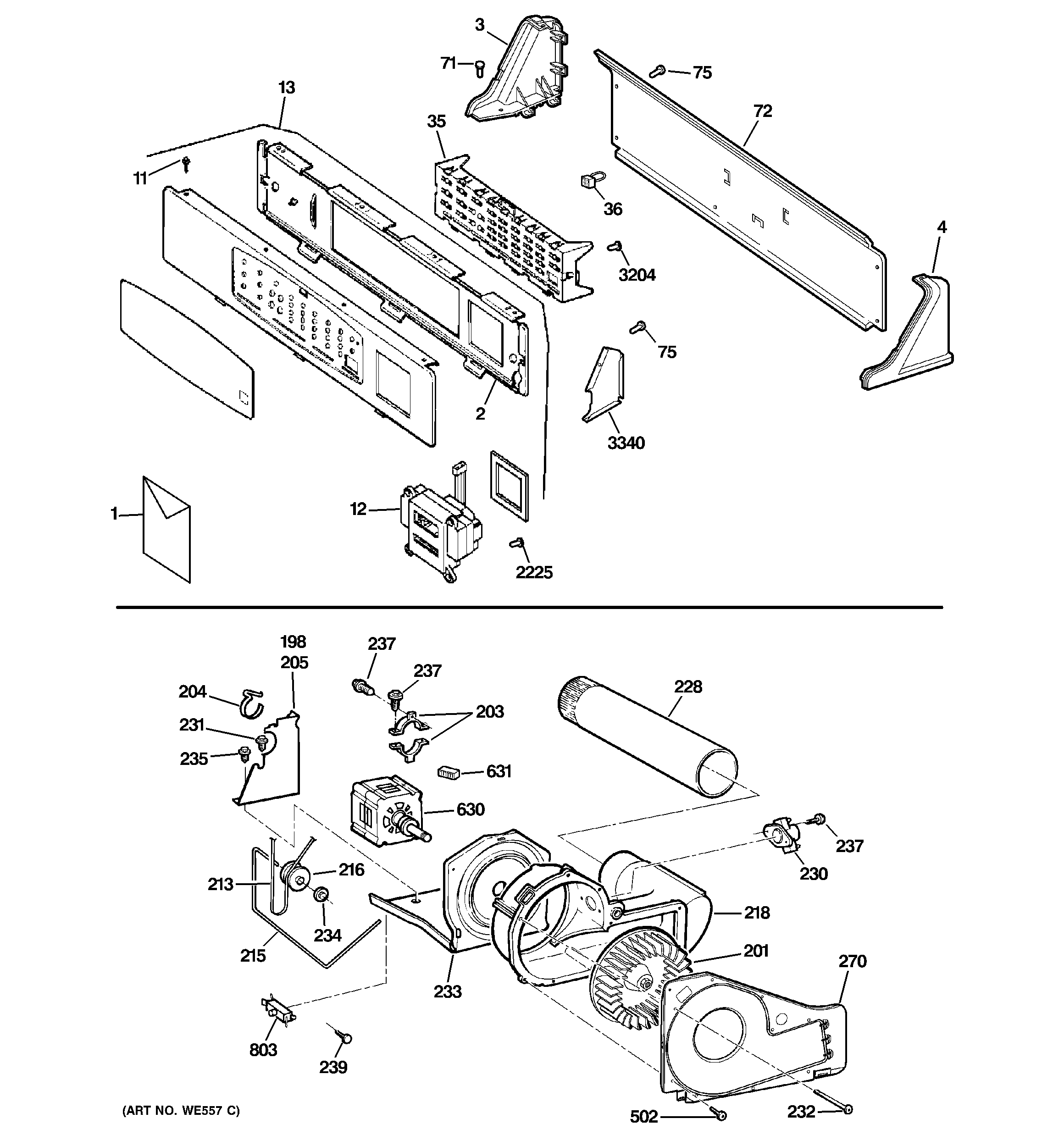 Backsplash, blower & motor assembly