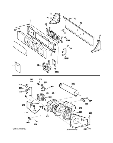 Backsplash, blower & motor assembly