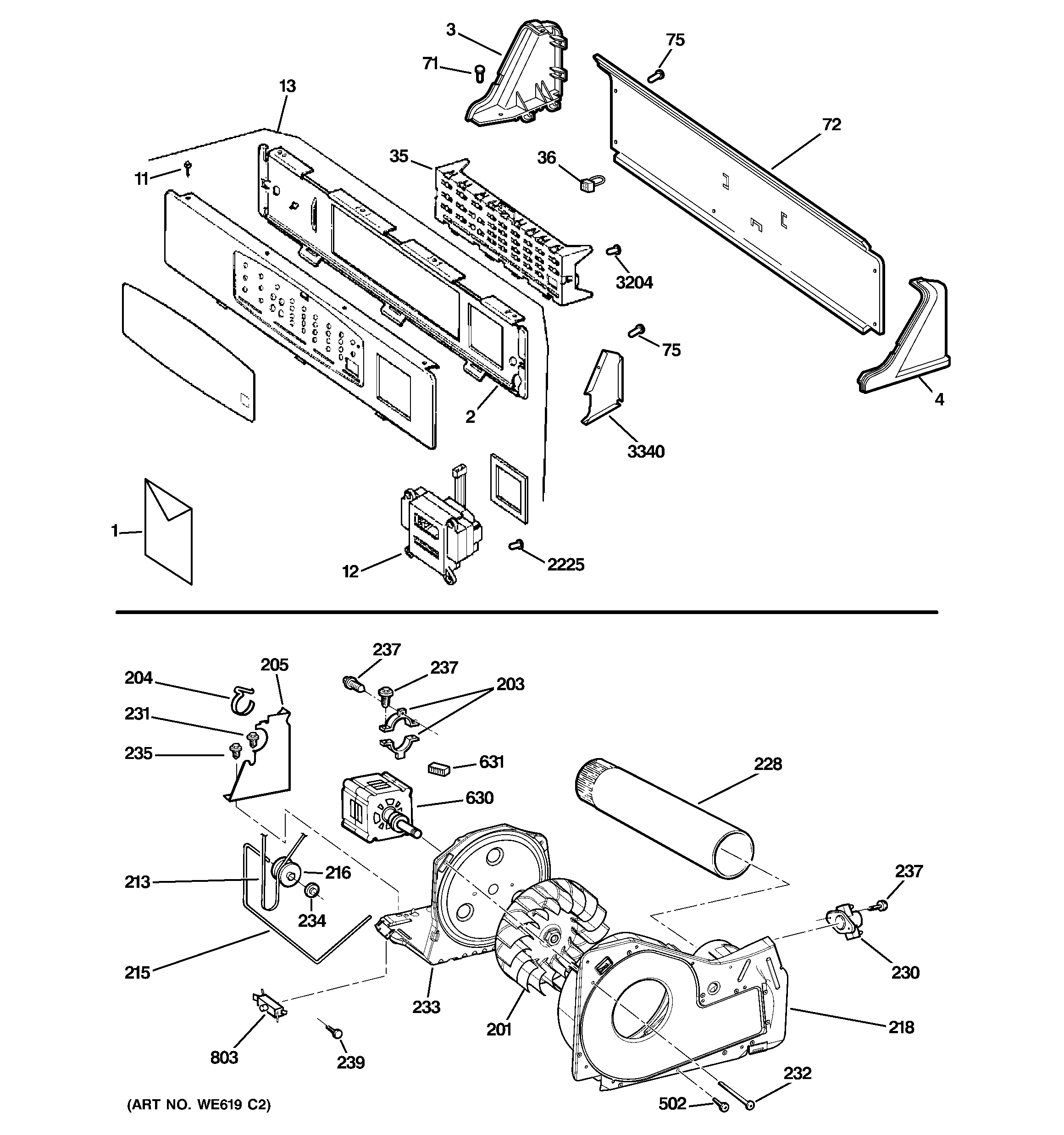 Backsplash, blower & motor assembly