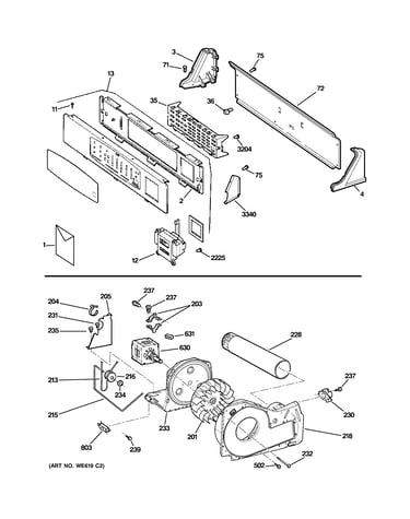 Backsplash, blower & motor assembly