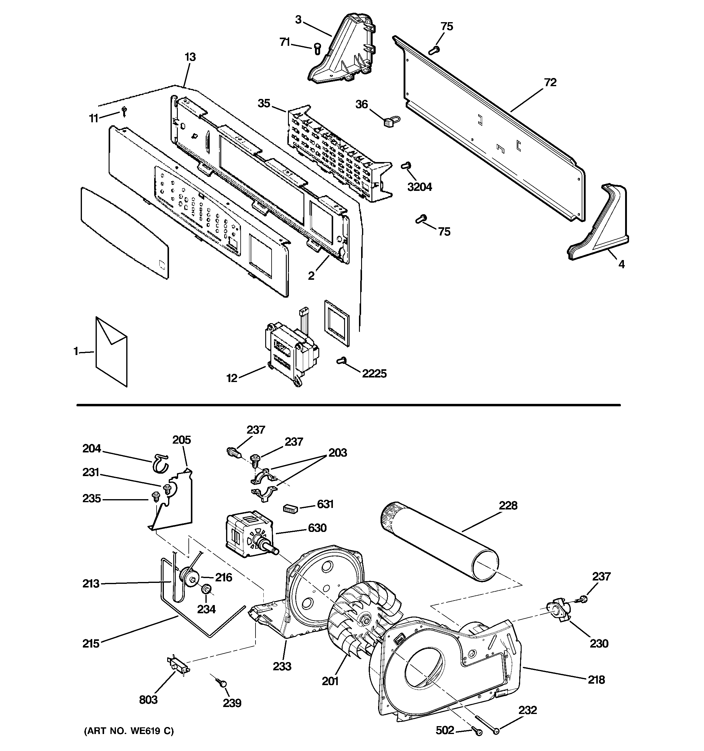 Backsplash, blower & motor assembly