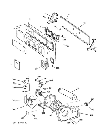 Backsplash, blower & motor assembly