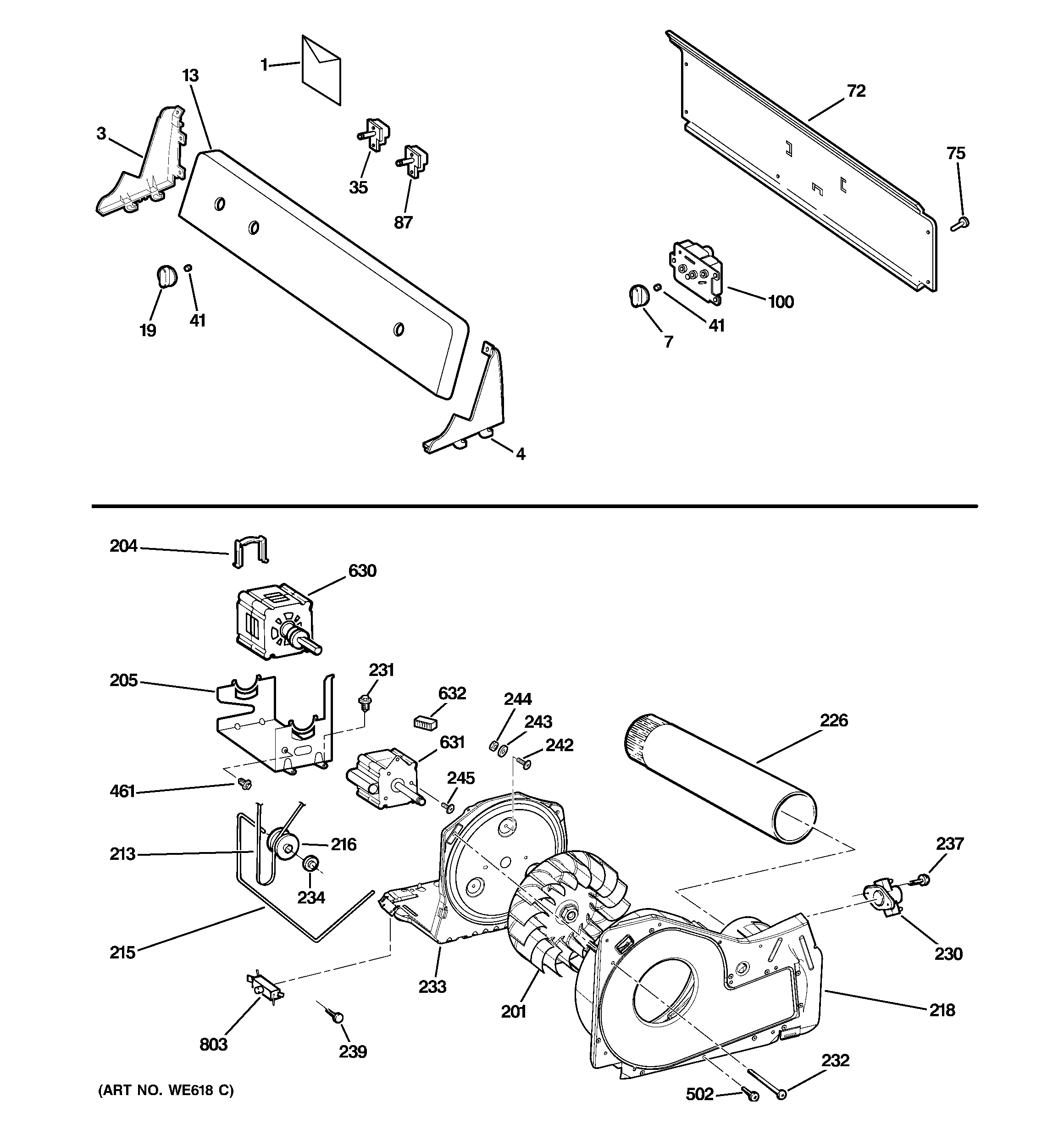 Backsplash, blower & motor assembly