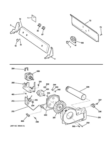 Backsplash, blower & motor assembly