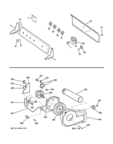 Backsplash, blower & motor assembly
