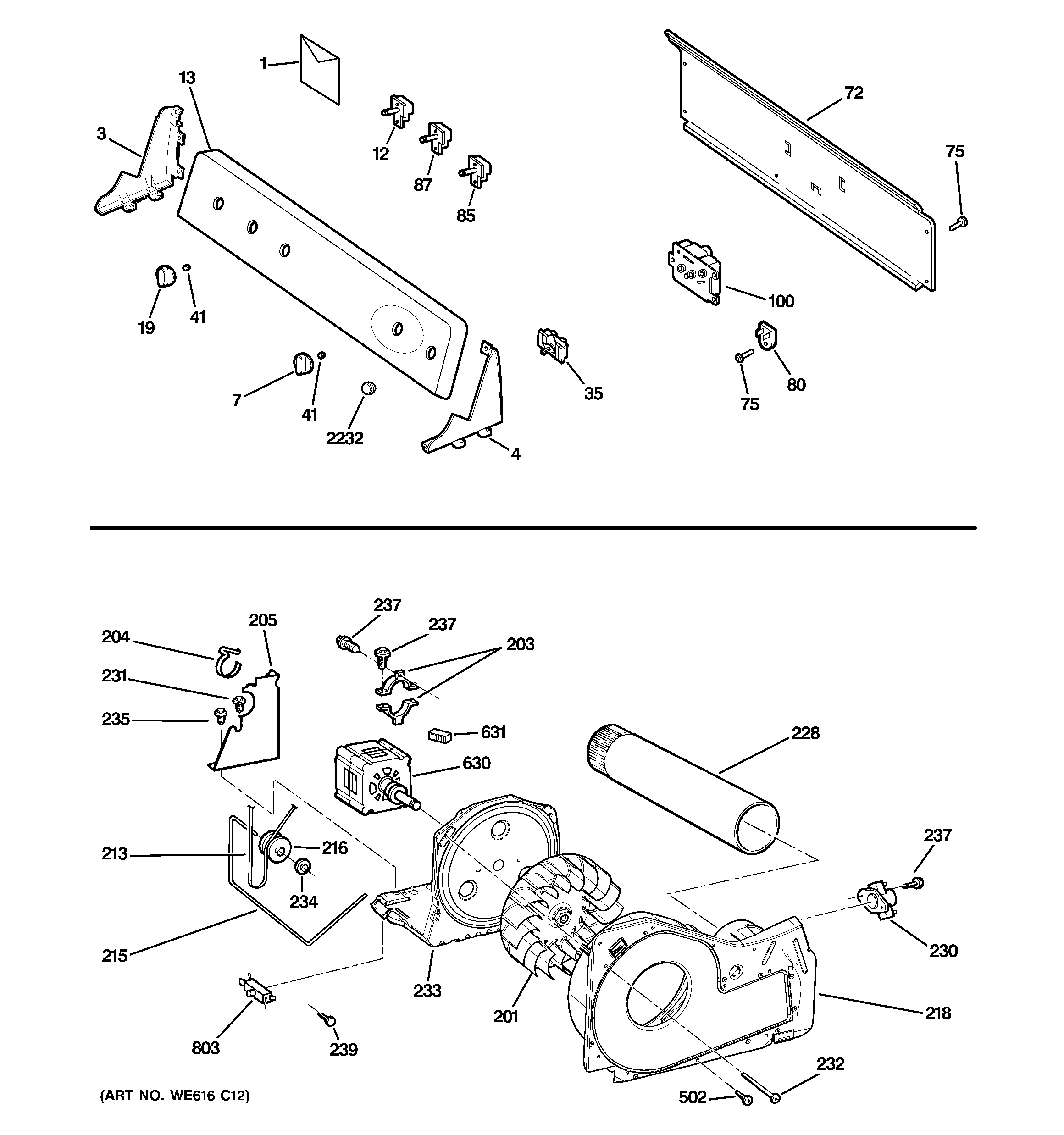 Backsplash, blower & motor assembly