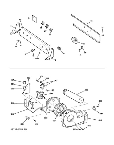 Backsplash, blower & motor assembly
