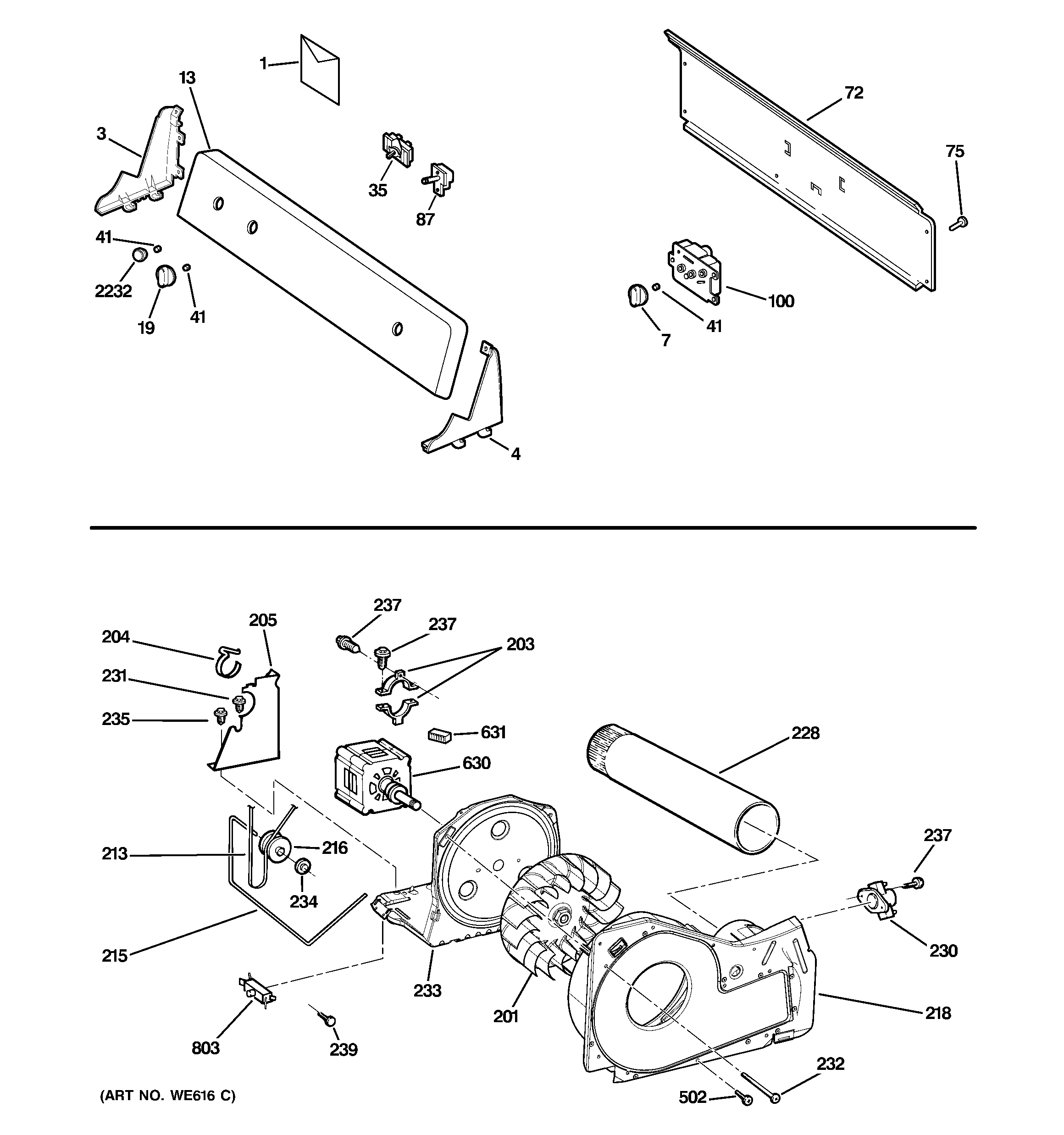 Backsplash, blower & motor assembly