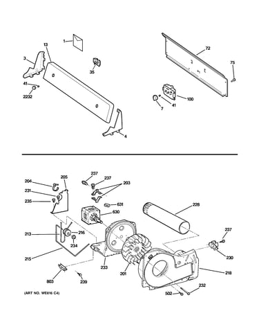 Backsplash, blower & motor assembly
