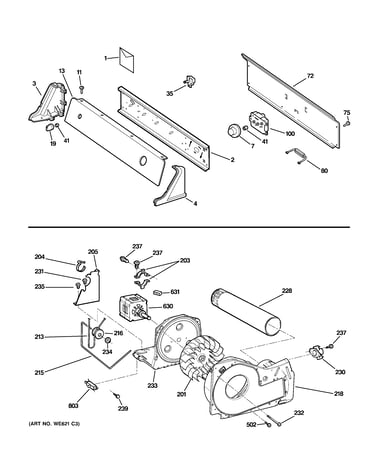 Backsplash, blower & motor assembly