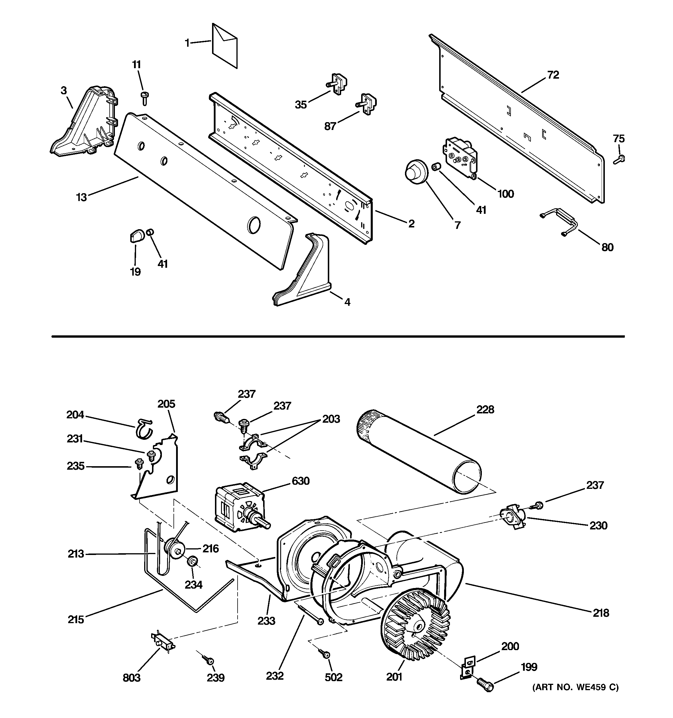 Backsplash, blower & motor assembly