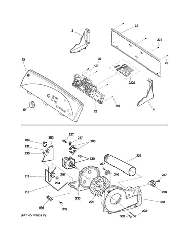 Backsplash, blower & motor assembly